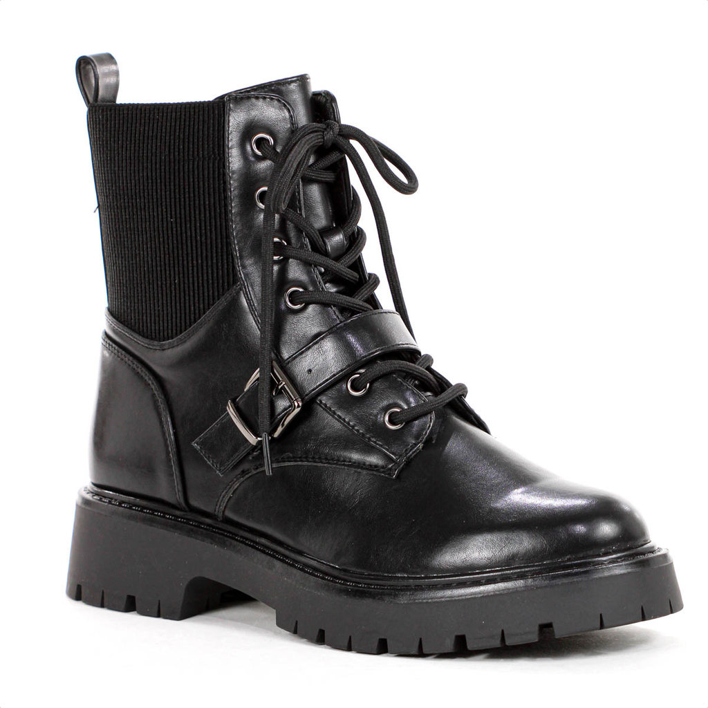 Bota Coturno Anacapri Tratorada Com Fivela Preto - Feminino