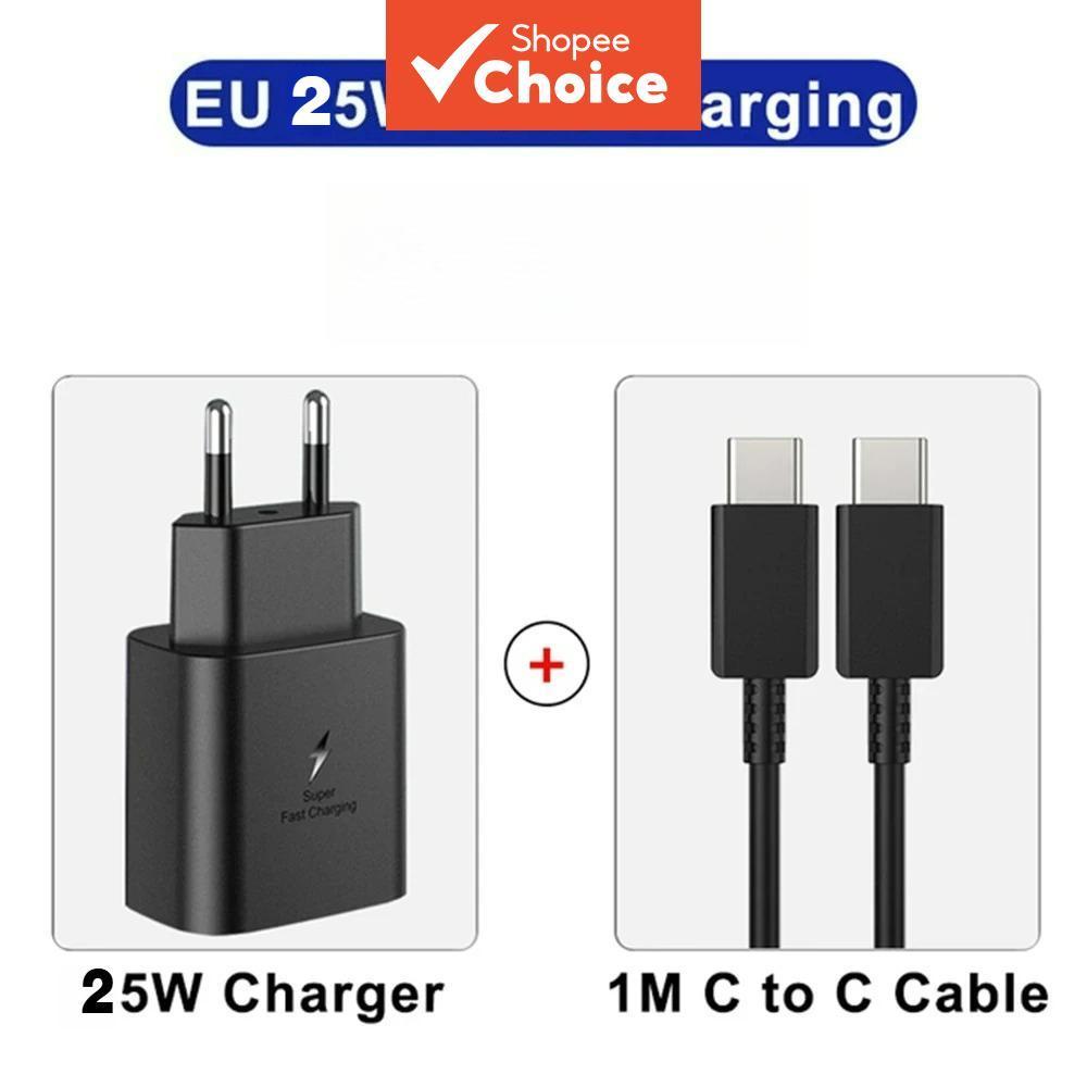 Carregador Rápido PD 25W de Parede para Samsung Galaxy S25 S24+ S23 Ultra S22 Note 20 Plus Cabo Carregador Rápido USB-C