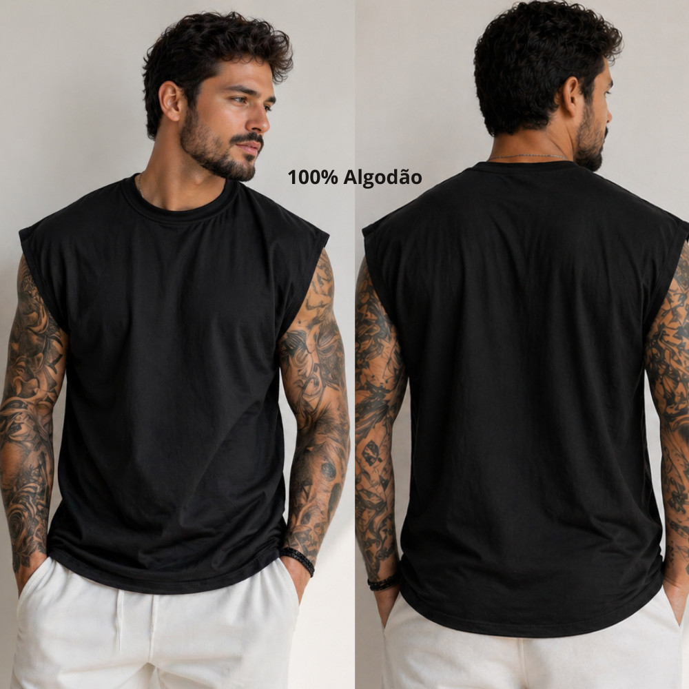 Camiseta Regata Oversized Streetwear Masculina 100% Algodão Machão Academia Lisa Básica Respirável
