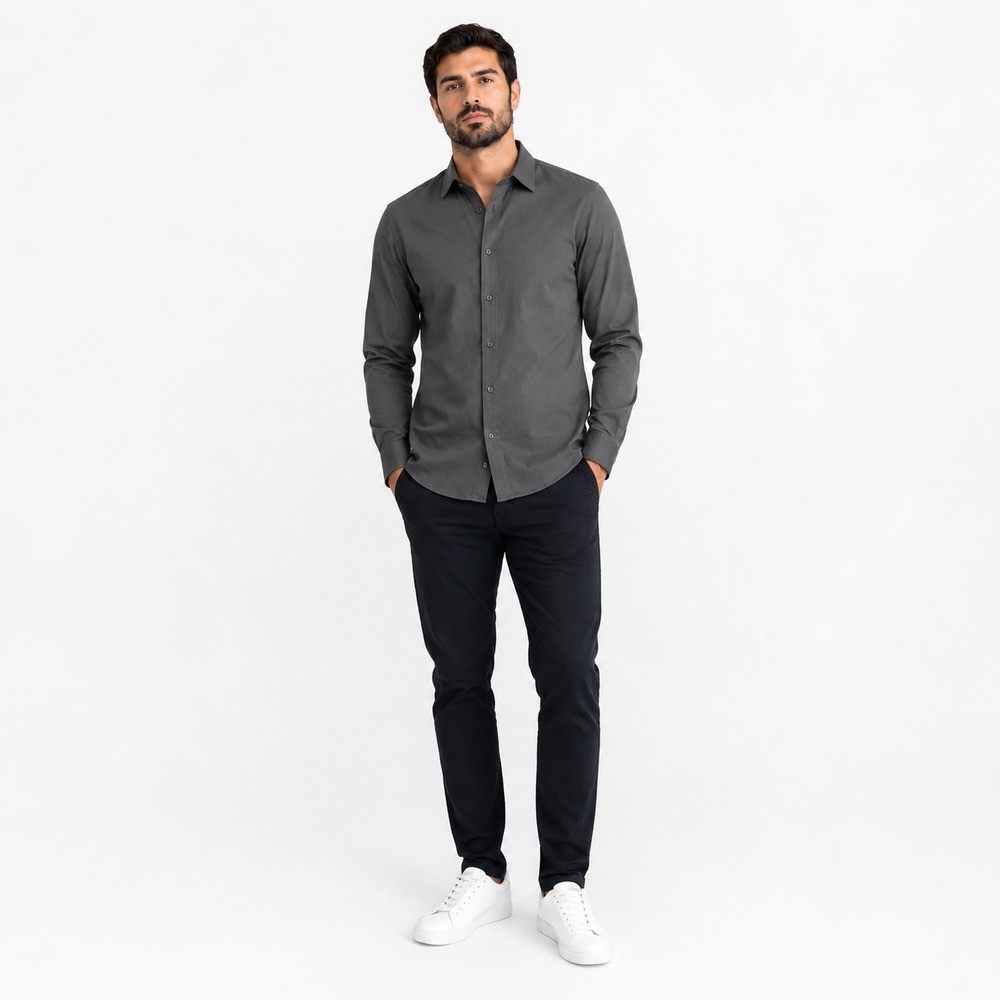 Camisa Social Lisa Manga Longa Masculina