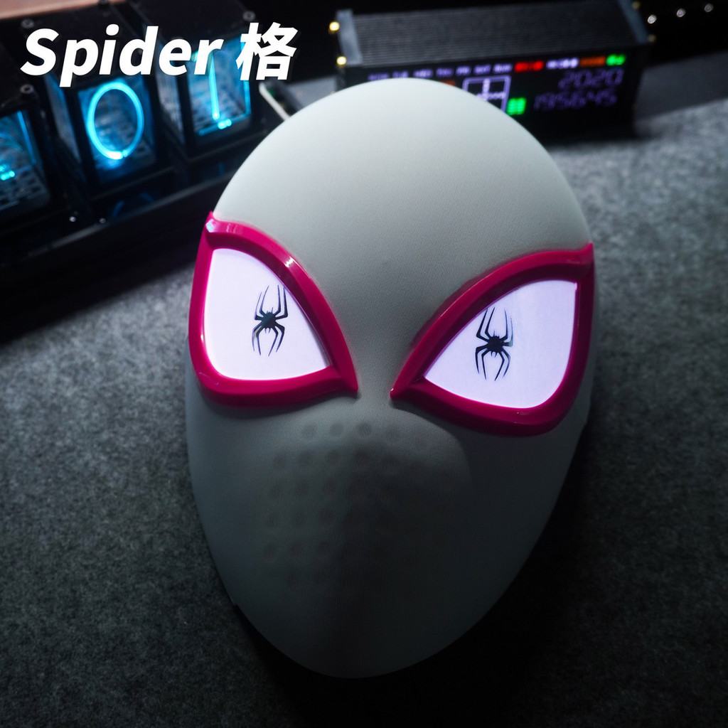 Gwen Spiderman Chapelaria Toque Luminoso Elétrico Máscara Automática Capacete Olhos Móveis Adulto cos