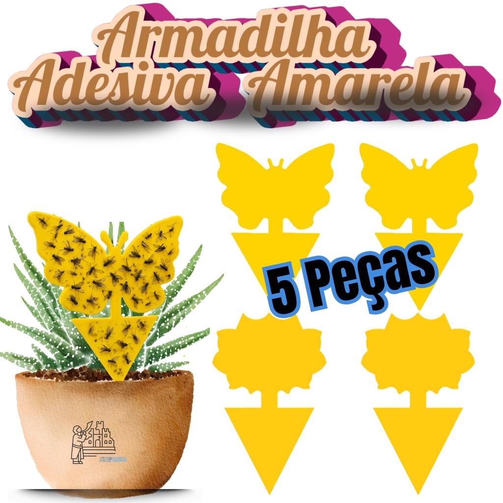 Kit 05 Armadilha Adesiva Contra Insetos Dupla Face Cartela Amarela  Para Controle de Moscas E planta em Oferta na Shopee