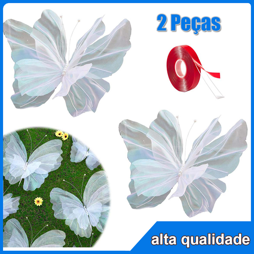 2pçs Branco Decoração de borboletas artificiais decorações para festas decoração de casamento com borboletas para parede