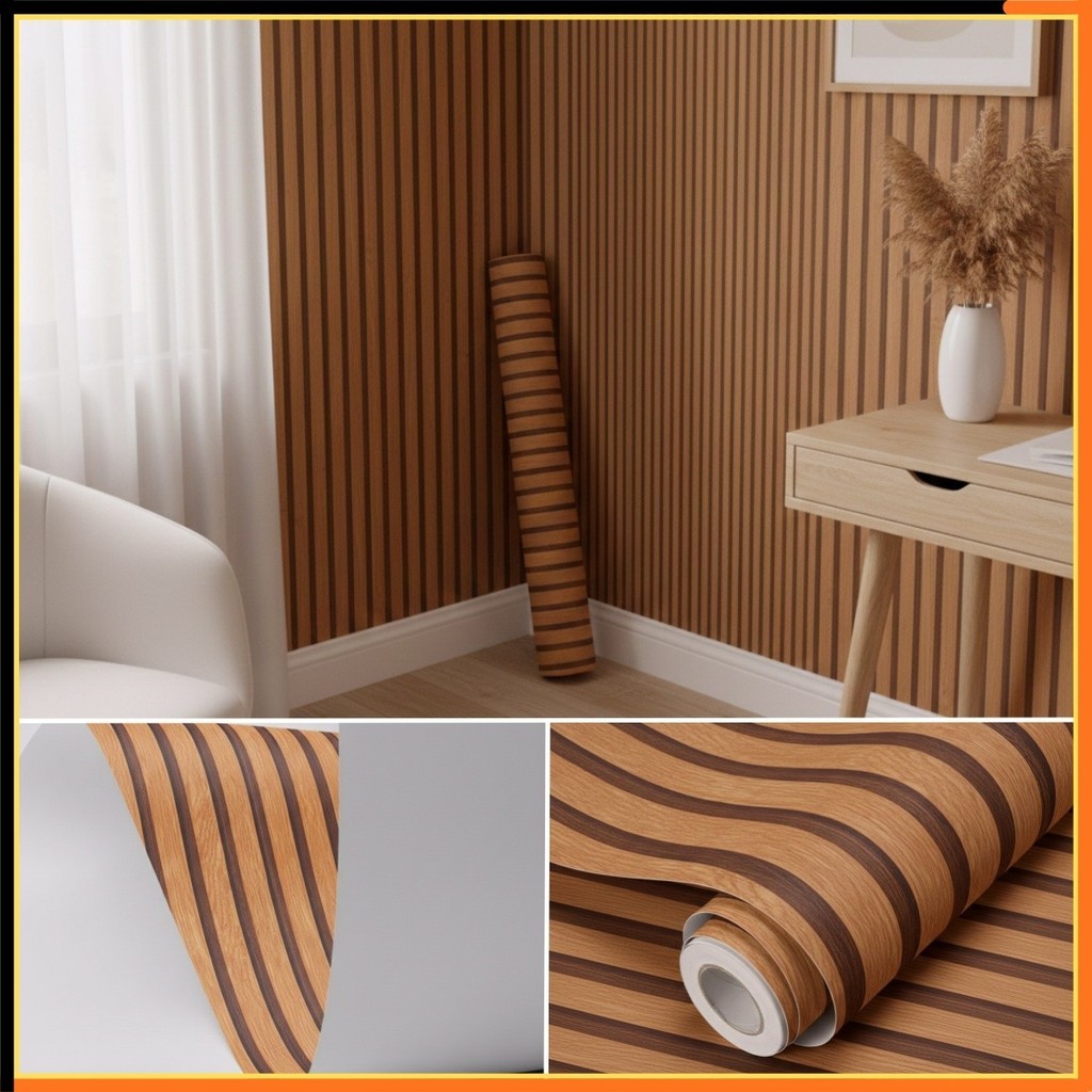 Papel de Parede 3D Adesivo Autocolante Decorativo 5 Metros Para Sala Ripado Madeira Escuro Para Quarto Autoadesivo em Oferta na Shopee