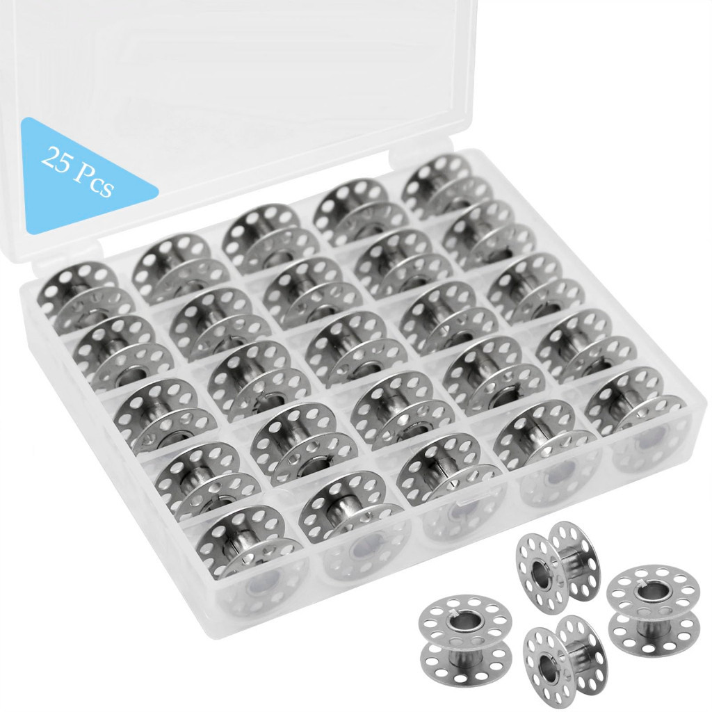 Kit 25 Bobinas Metálicas ALTAS para Máquina de Costura Industrial+ Estojo Organizador em Oferta na Shopee