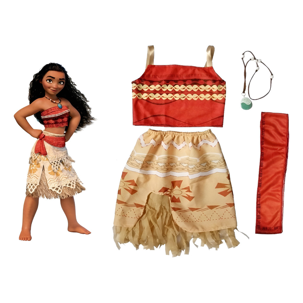 Vestido Moana Infantil+ Colar 2 A 8 Anos Festas Junina