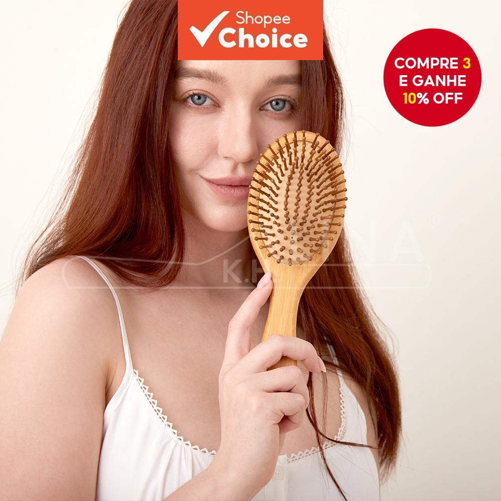 Conjunto De Escova De Cabelo De Bambu Com Cabo De Madeira , Cerdas De Nylon , Massagem No Couro Cabeludo , Alisamento ,