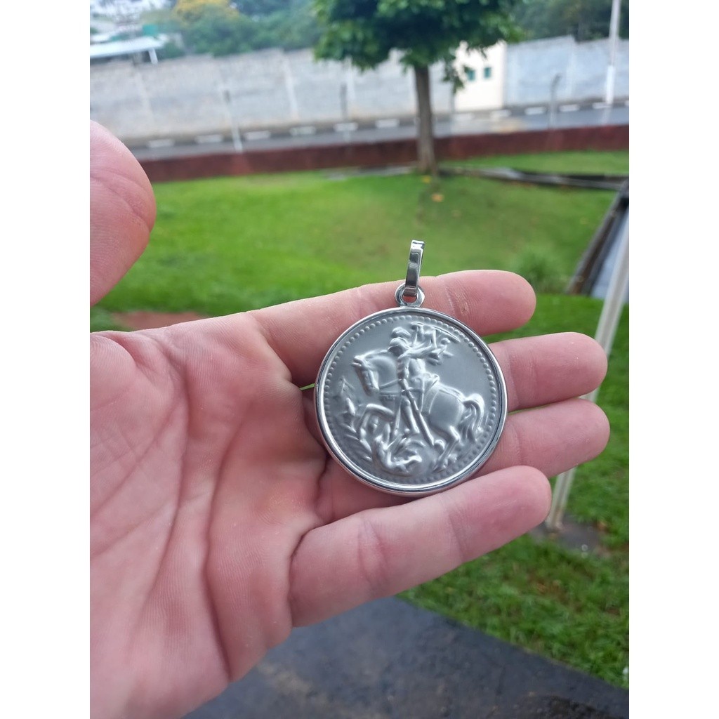 Medalha São Jorge Grande Em Aço Pingente Corinthians Símbolo Guerreiro Luxo
