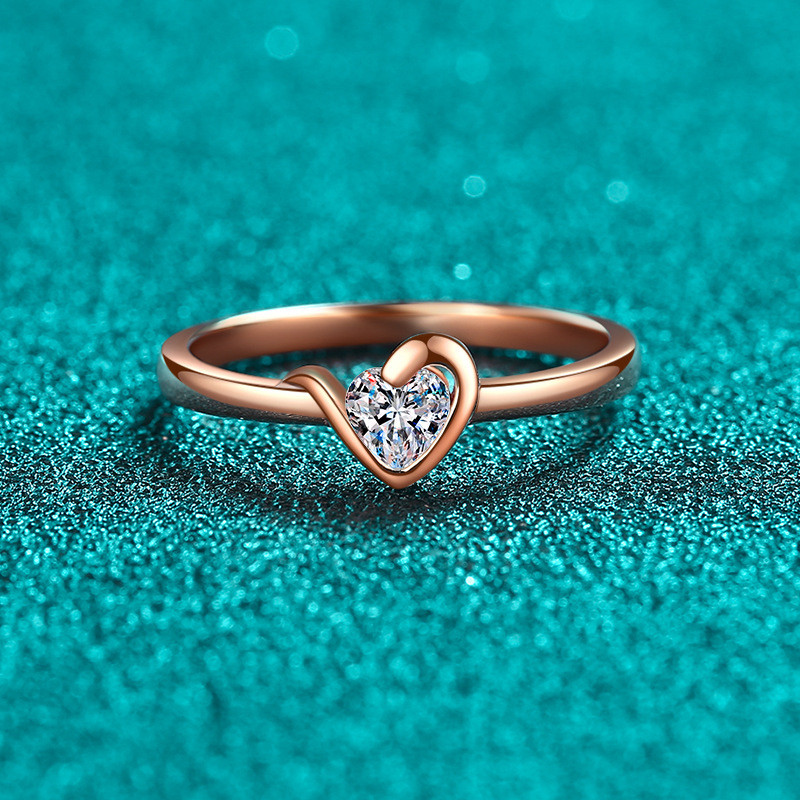 [Moissanite pode passar a caneta de diamante medida] S925 prata esterlina moissanite champanhe anel de ouro feminino amo