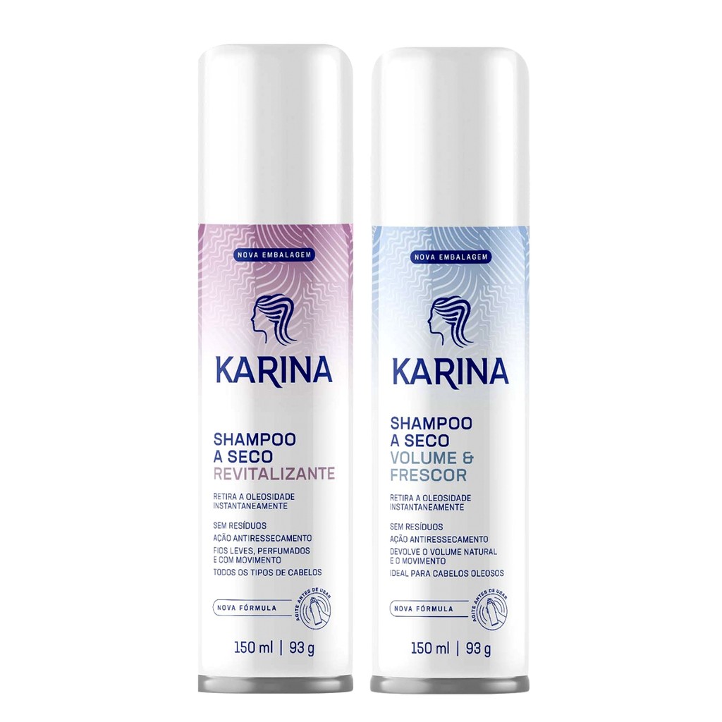 KIT C/2 SHAMPOO A SECO KARINA REVITALIZANTE + VOLUME E FRESCOR 150ML