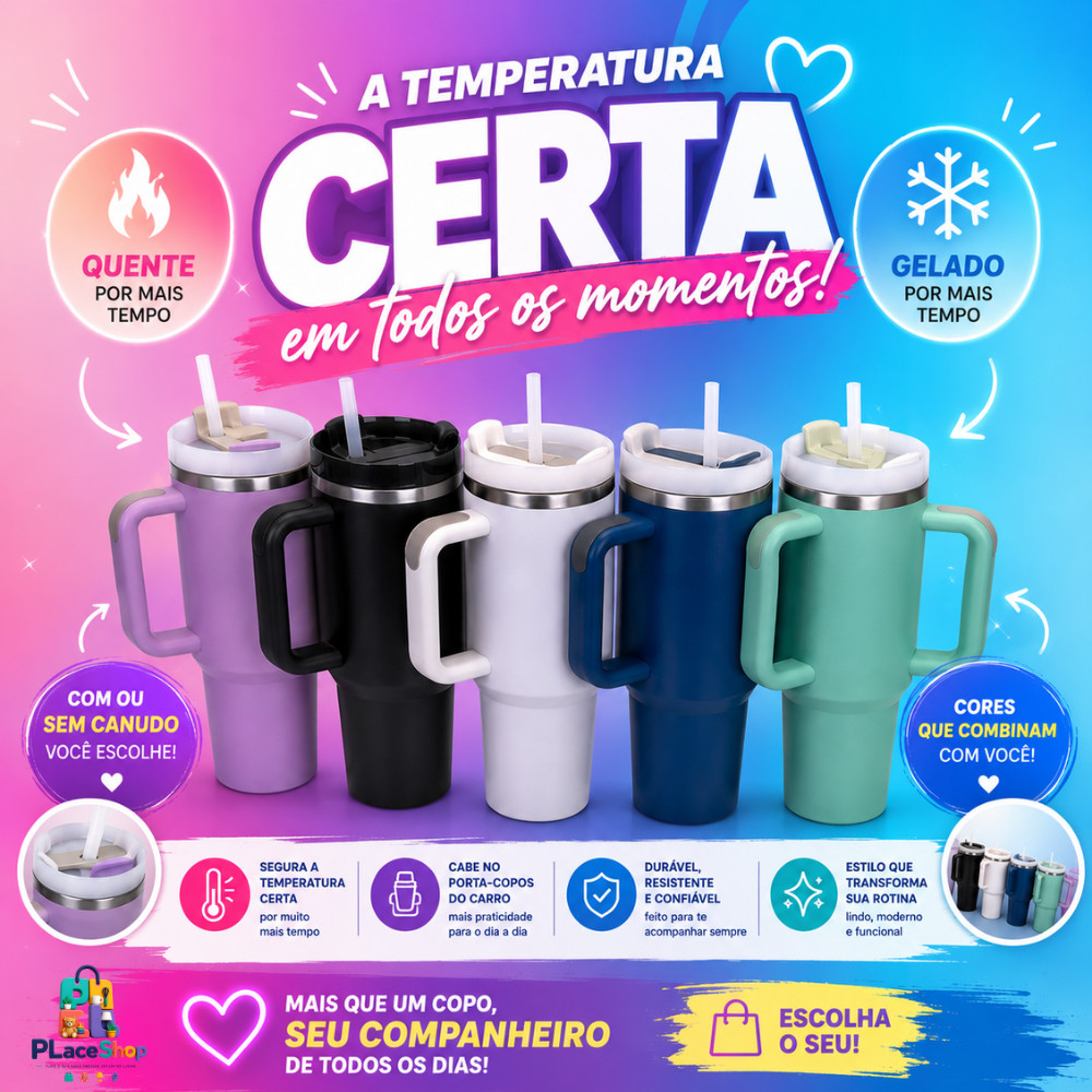 Copo garrafa Térmica Inox 1200ml Parede Dupla tampa Canudo Premium