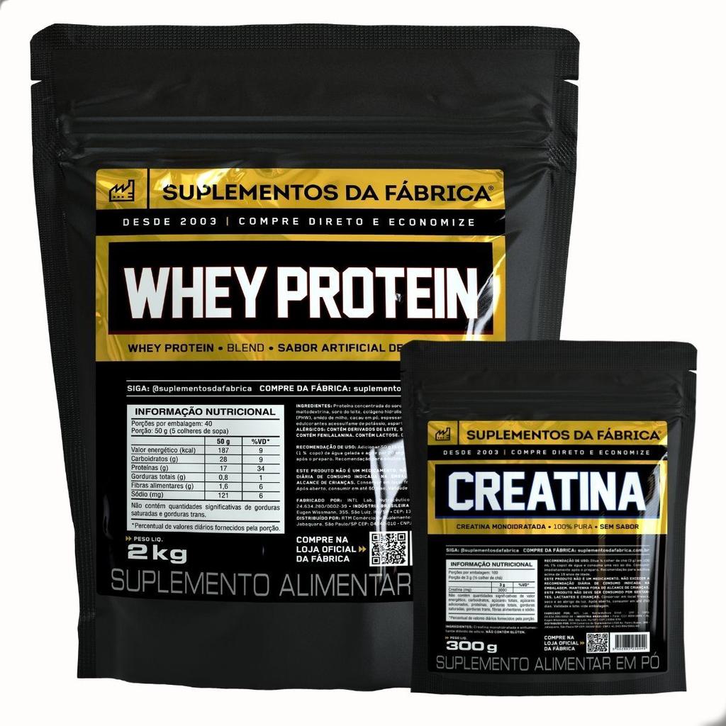 Kit Whey ISO Blend 2Kg + Creatina 300g Suplemento da Fabrica