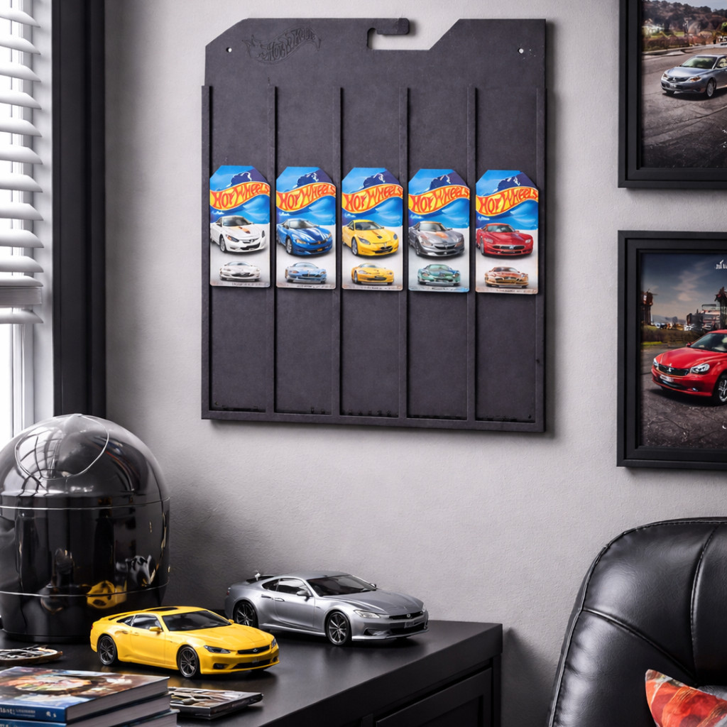 Expositor Porta Blister Hot Wheels – Suporte MDF Premium – Decoração Automobilismo