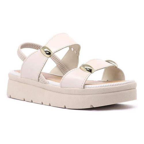 Sandália Feminina Mississipi Ref MF992 Flatform Calce Fácil Confortável Tiras Enfeite Dourado ABS