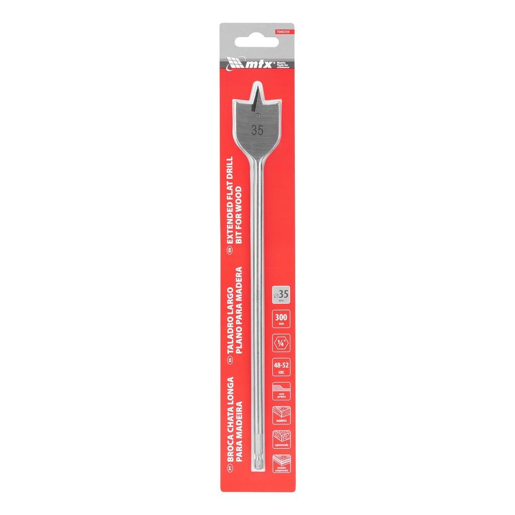 Broca Chata Madeira Longa 35mm 300mm Aço 45 HRC 48-52 MTX