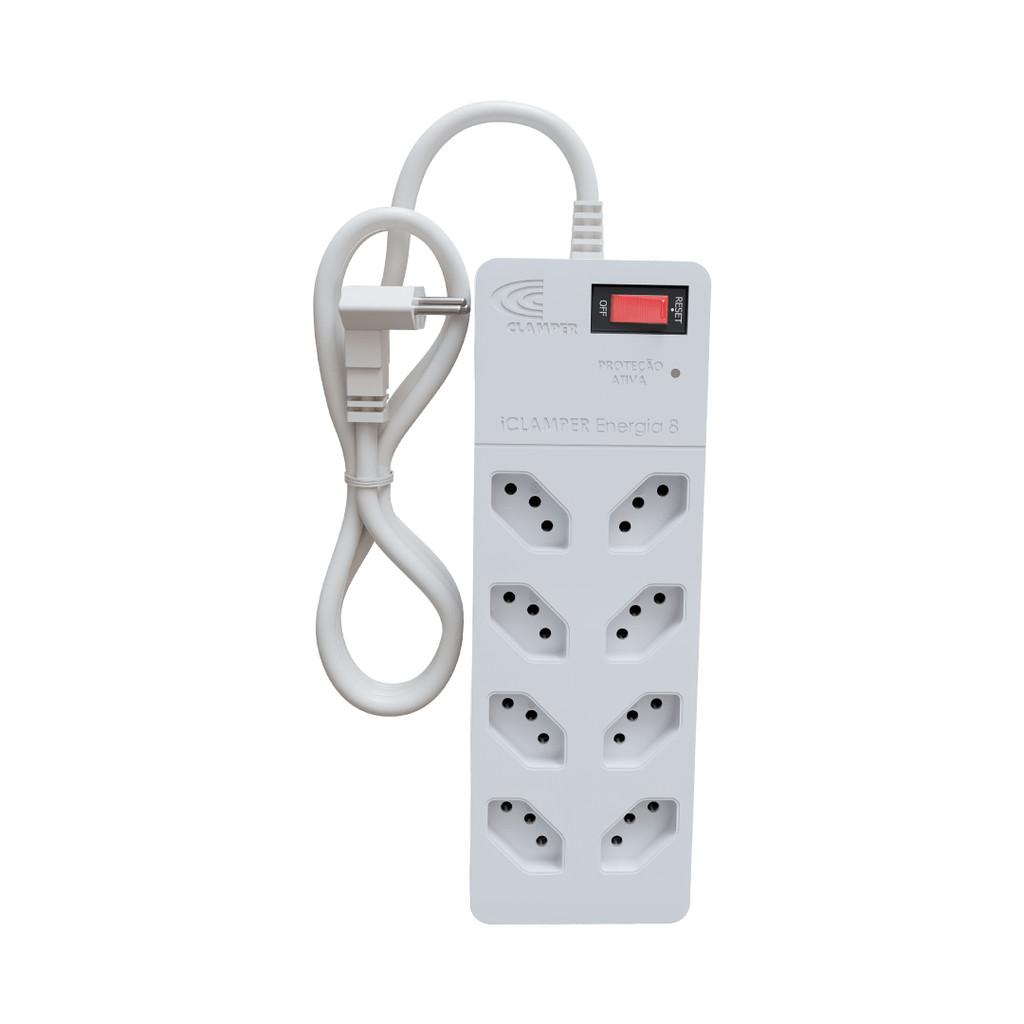 iCLAMPER Eletro 8 Filtro de linha com DPS Bivolt 10A Branco