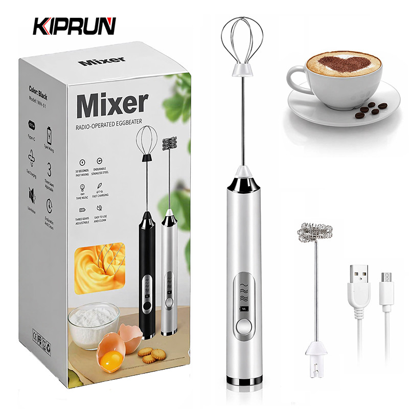 Batedor De Leite KIPRUN , Misturador De Café Elétrico Portátil De 3 Velocidades Com 2 Batedores , Carregável Por USB Beb