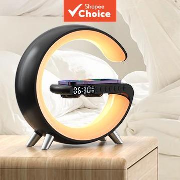 Luz de Despertar em Forma de G com LED Atmosférico, Luz Noturna, Caixa de Som Inteligente BT, Luz de Música, Relógio