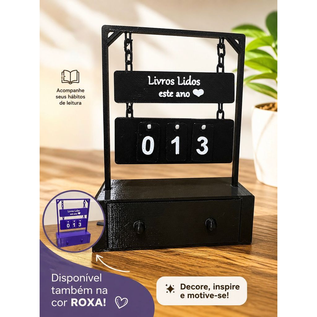 Contador de Leituras Anuais - Mini Placa decoração Livros Lidos