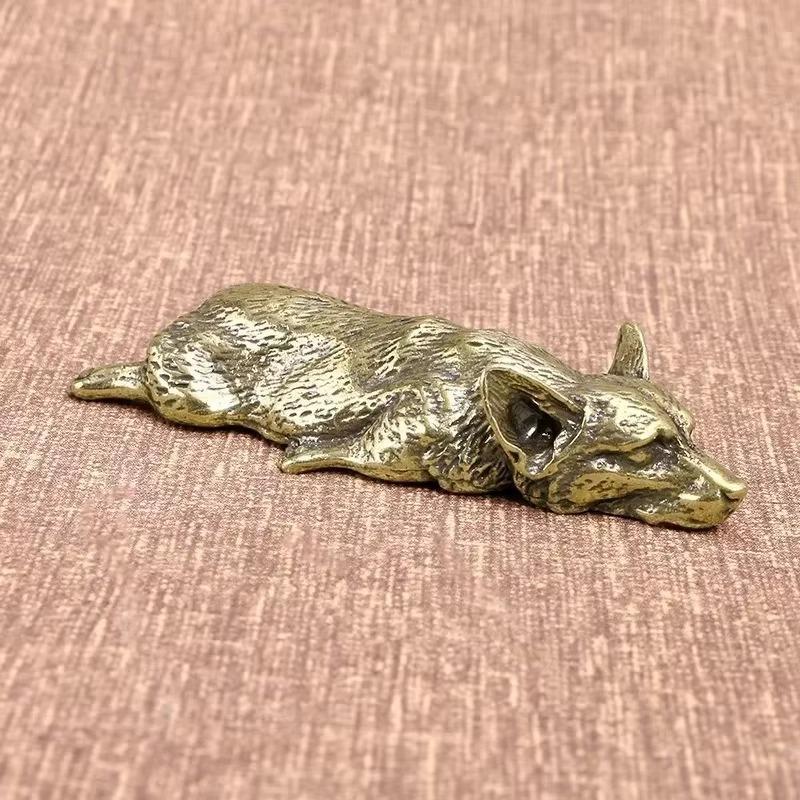 Antigo Bronze Corgi Cão Micro Escultura Artesanato Criativo Metal Mesa Decoração Antiga Casa Chá Pet