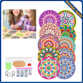10 porta-copos de broca de ponto DIY estilo Mandala diâmetro 10 cm com suporte para porta-copos e outras ferramentas que