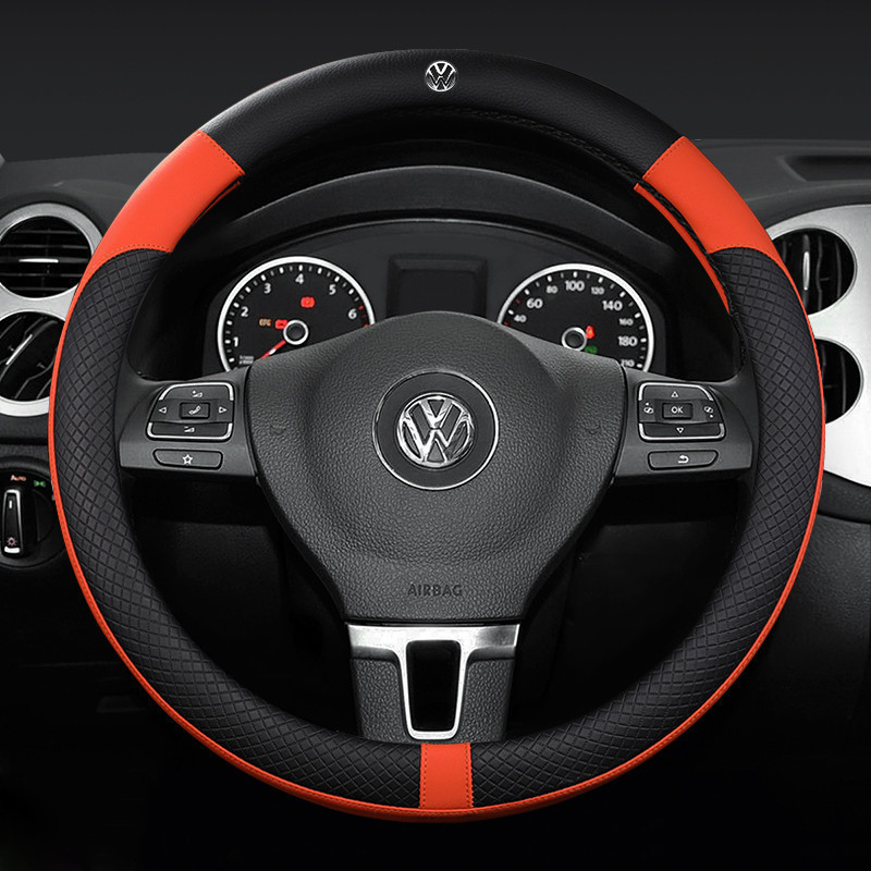 Capa de Volante de Couro VW Volkswagen 38cm Polo Golf Passat Touran Passat