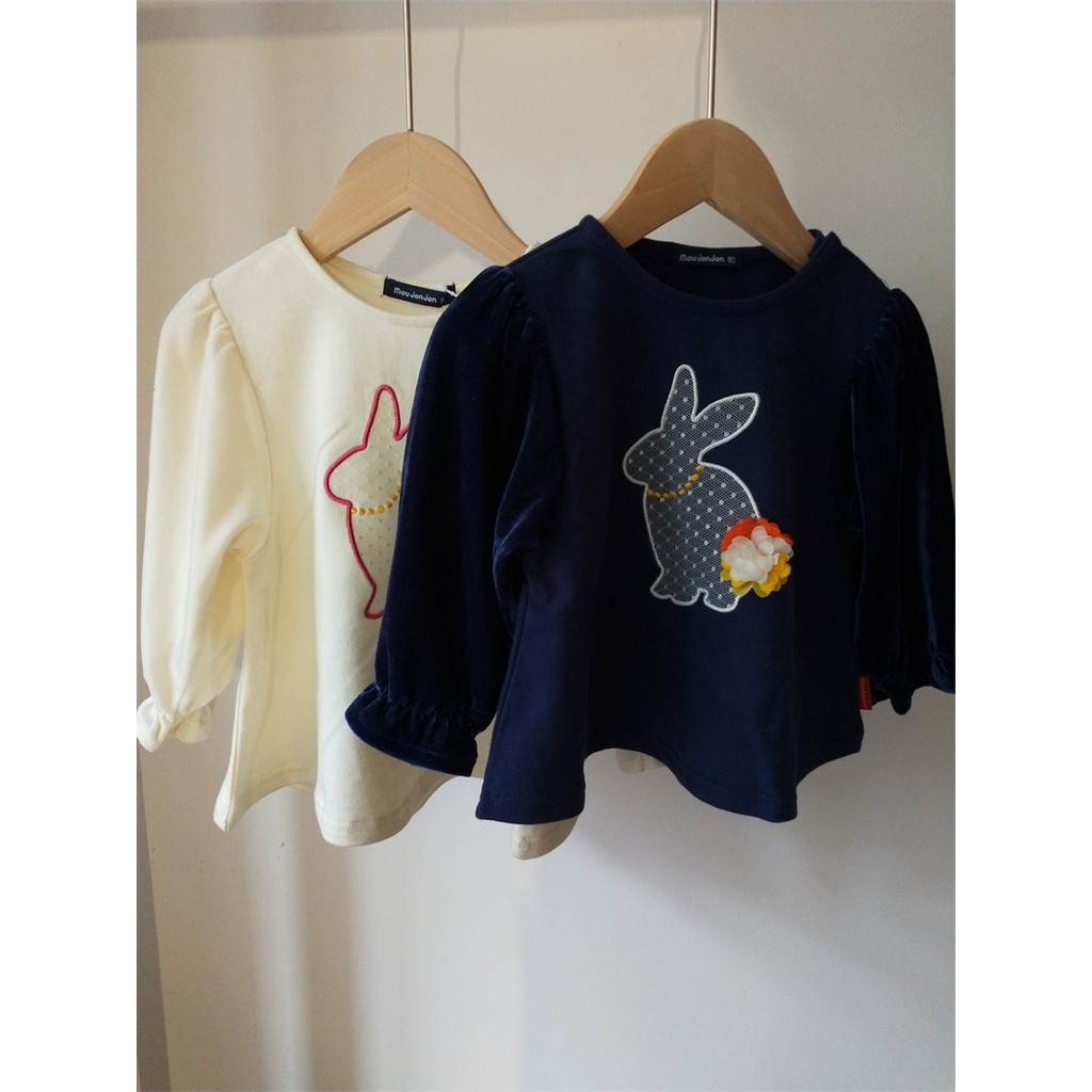 Clearing 80-130 tamanho japonês camiseta de manga comprida em torno do pescoço pulôver meninas crianças bebê puro algodã