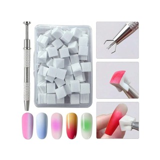 100 Pçs Esponjas De Unhas Para Ombre Profissional Macio Da Arte Do Prego Com Caneta De Ag…
