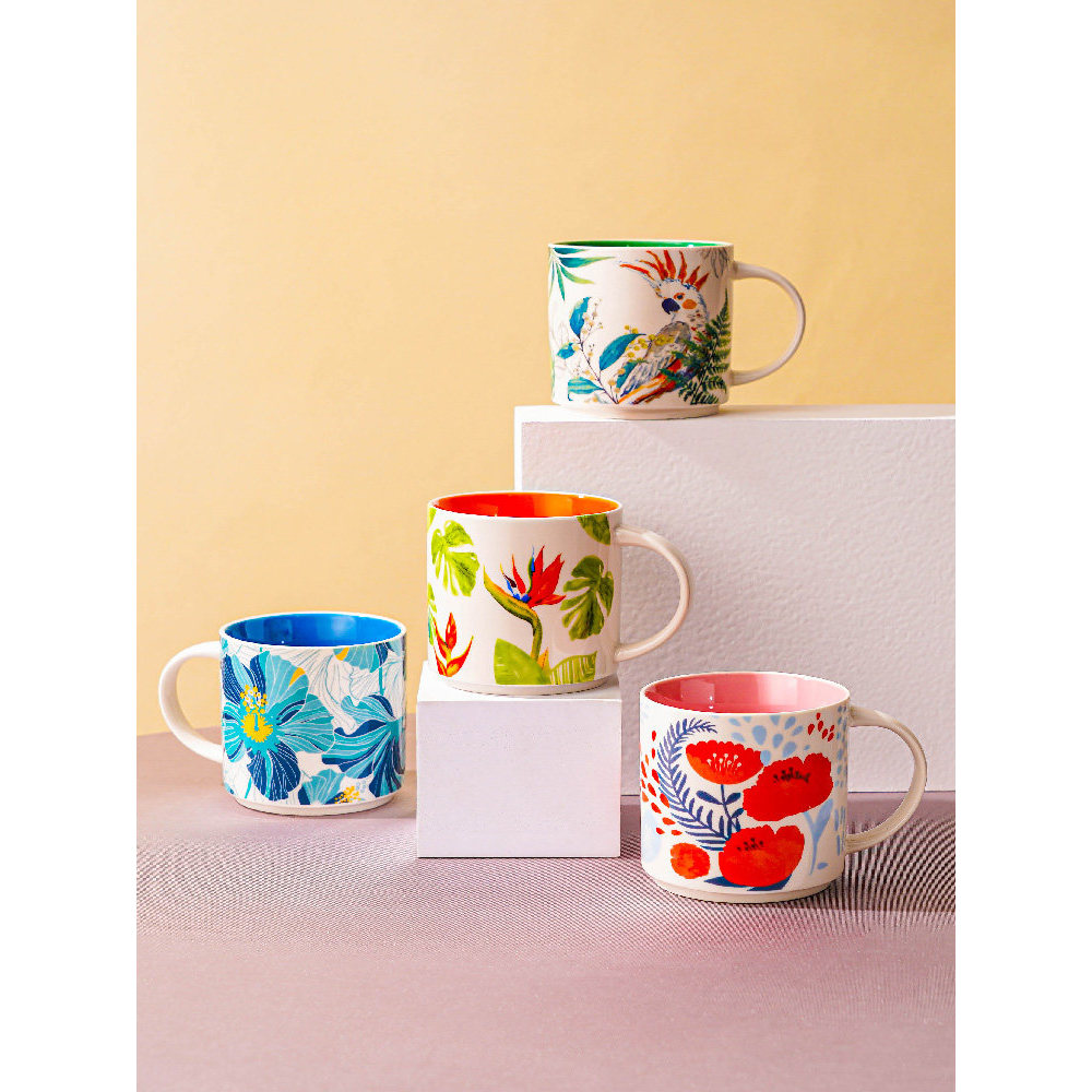 Caneca de alto valor xícara de café de cerâmica influenciador de café da manhã pintado à mão casal conjunto de chá água