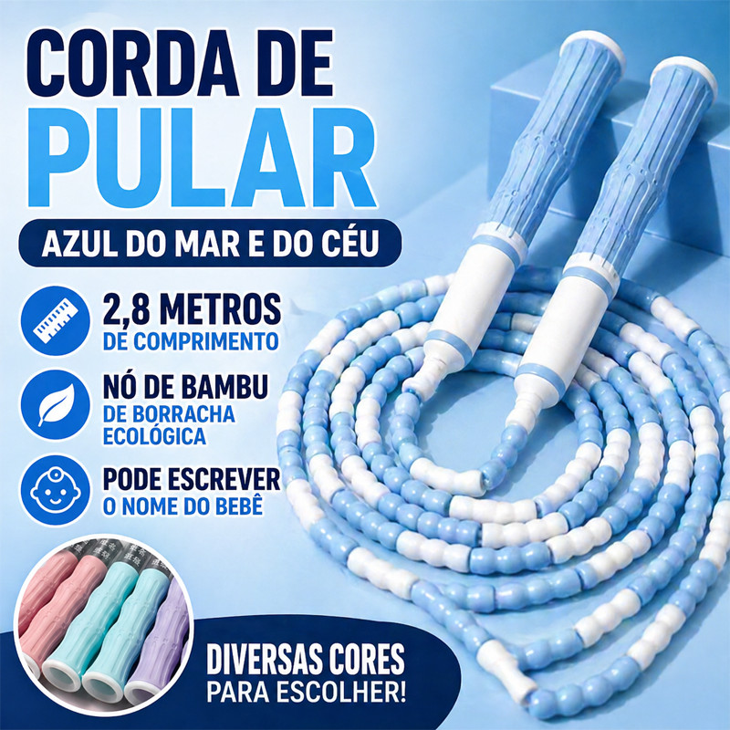 Corda de Pular Segmentada Ajustável 2,8m com Miçangas Emborrachadas para Crossfit Fitness Adulto Infantil