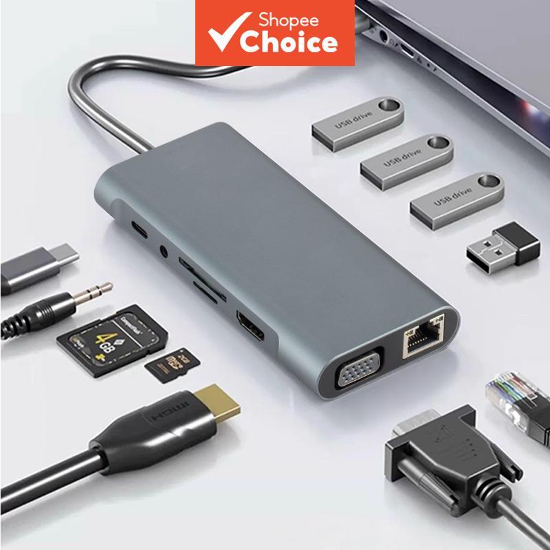 Adaptador Digicam HDMI 11 em 1 USB-C Hub HDTV 4K VGA SD OTG PD Ethernet para Notebook