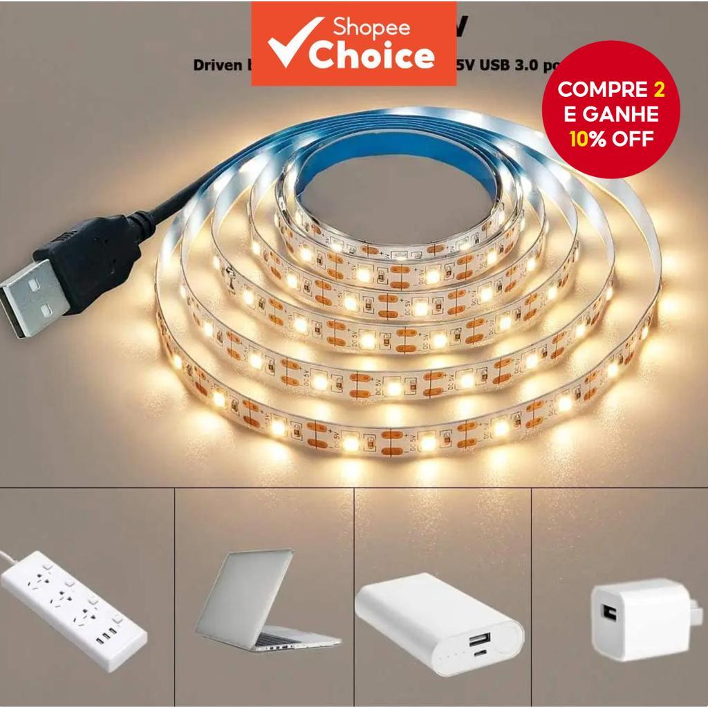 Fita de LED 2835 USB 5V – Luz Branca Quente e Fria para Iluminação Ambiental de TV, Decoração de Casa – Luminária