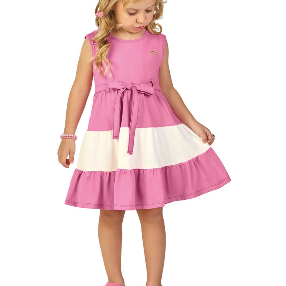 VESTIDO MENINA EM MEIA MALHA PENTEADA