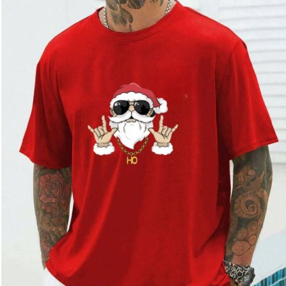 Camiseta Casual Básica 100% Algodão Unissex Noel Natal Estiloso HoHoHo Lançamento 2025 Envio Imediato