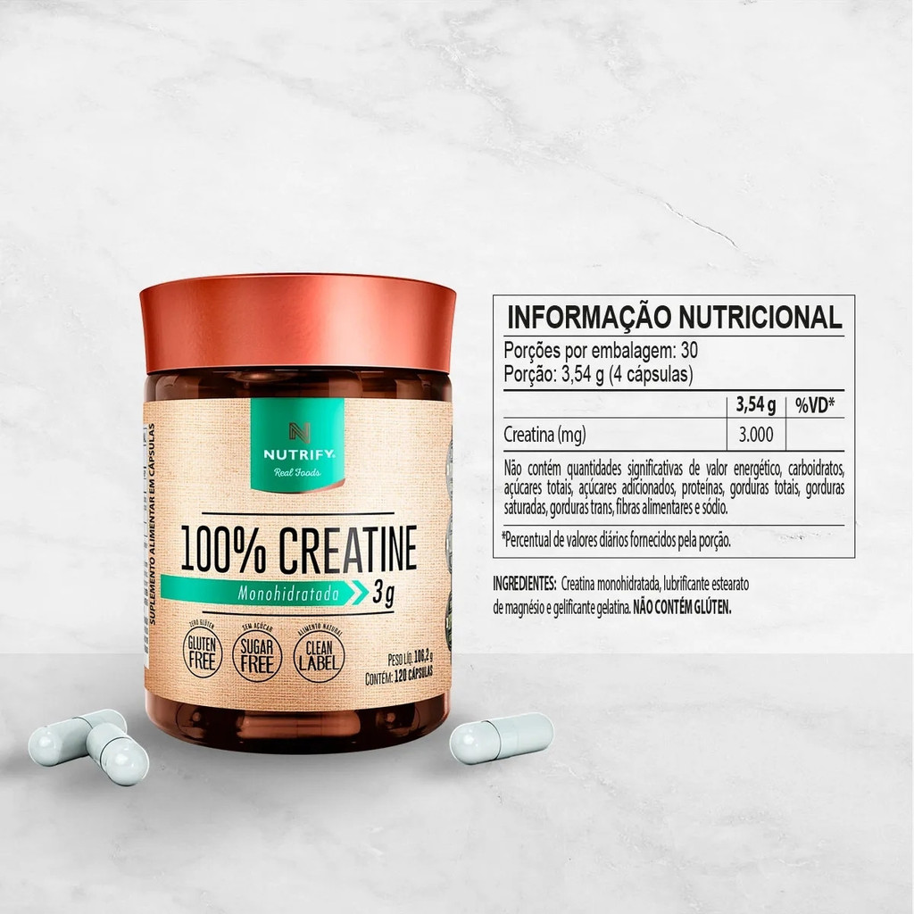 Detalhes do 100% Creatina Pote Com 120 Cápsulas Nutrify