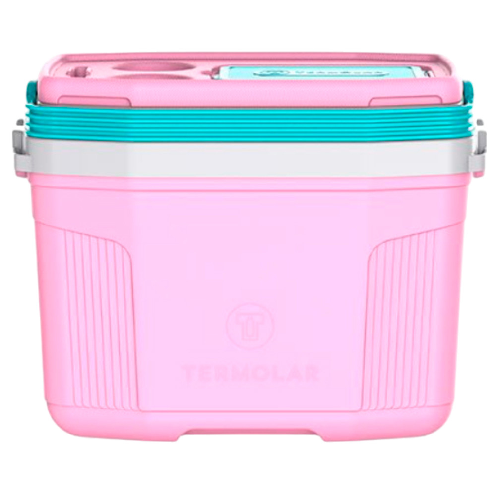 Detalhes do Caixa Cooler Térmico 20 Litros Rosa Termolar com Tampa Removível Porta Copos e coisas Integrado