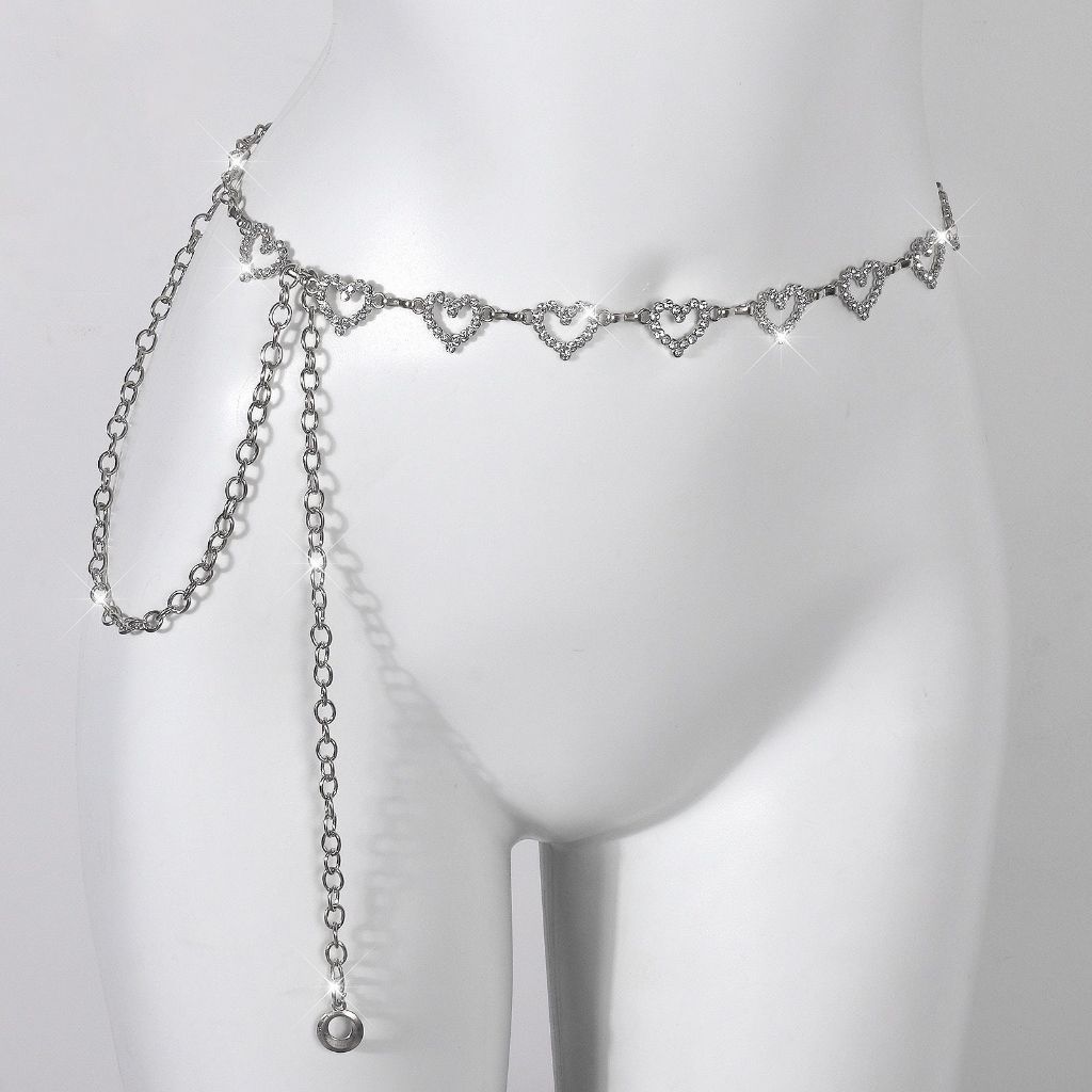Cinto feminino corrente de festa coração de metal brilhante com diamantes em Oferta na Shopee