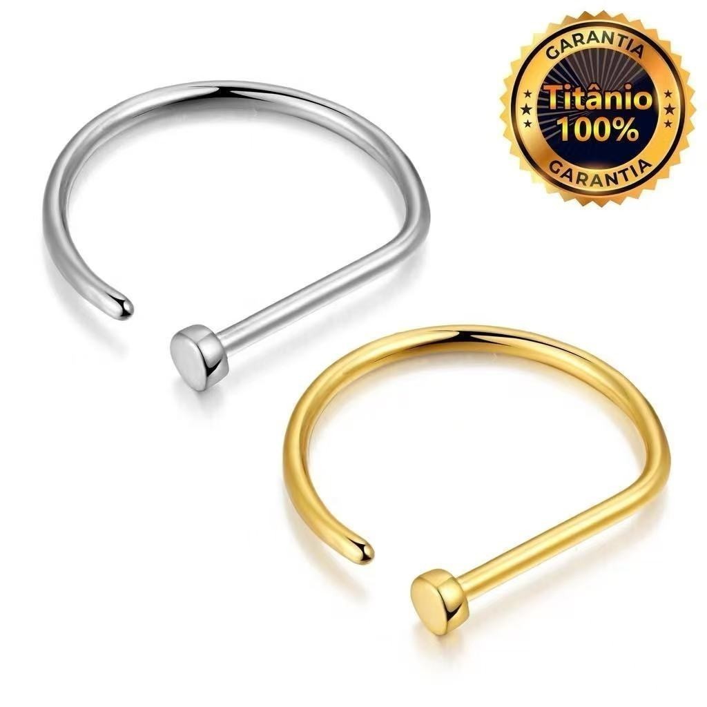 Piercing Nariz Argola D-Ring Dourado Titânio | Nostril, Septril, Rook, Conch em Oferta na Shopee