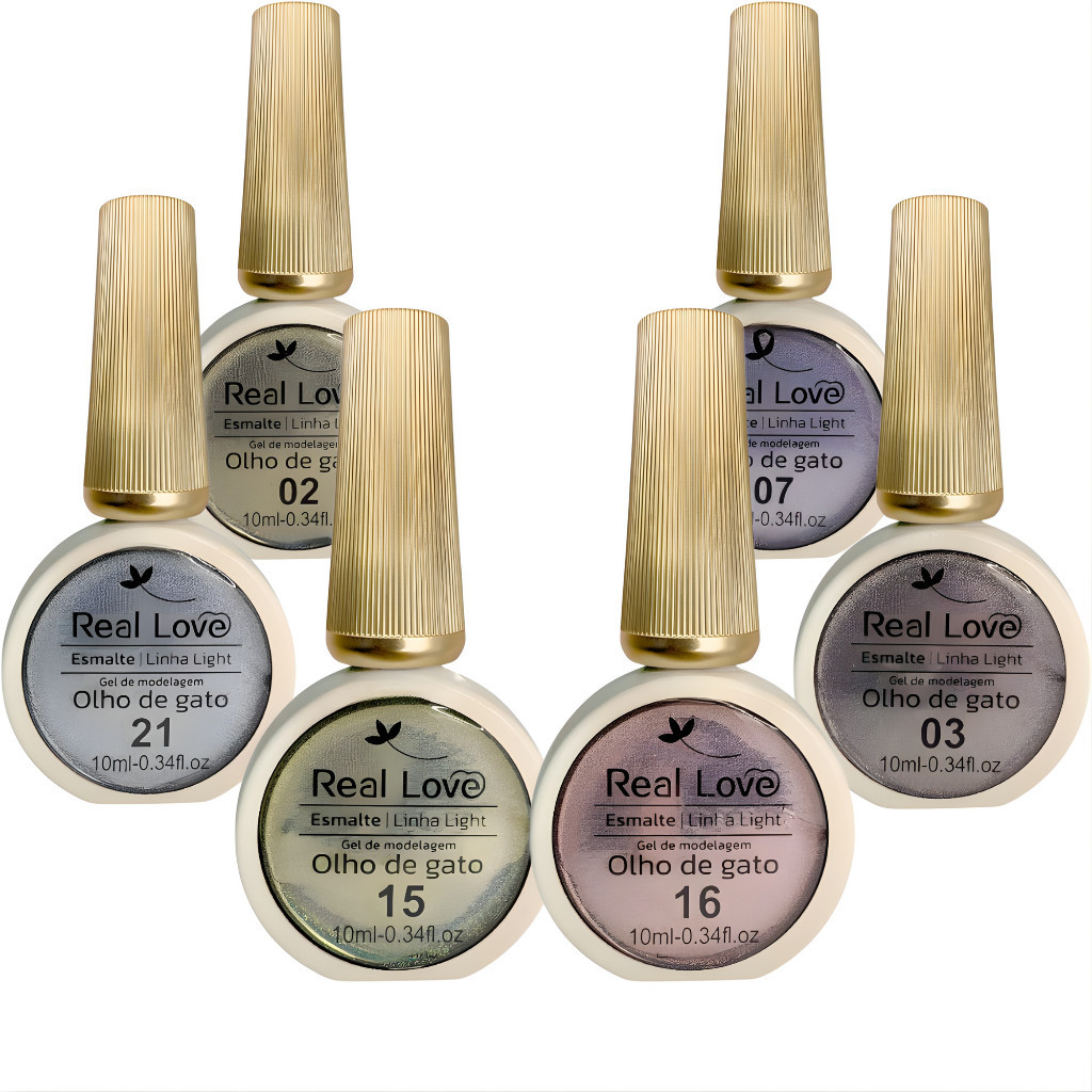 Kit 6 Esmalte Em Gel Refletivo Glitter Olho De Gato 10ml - Real Love