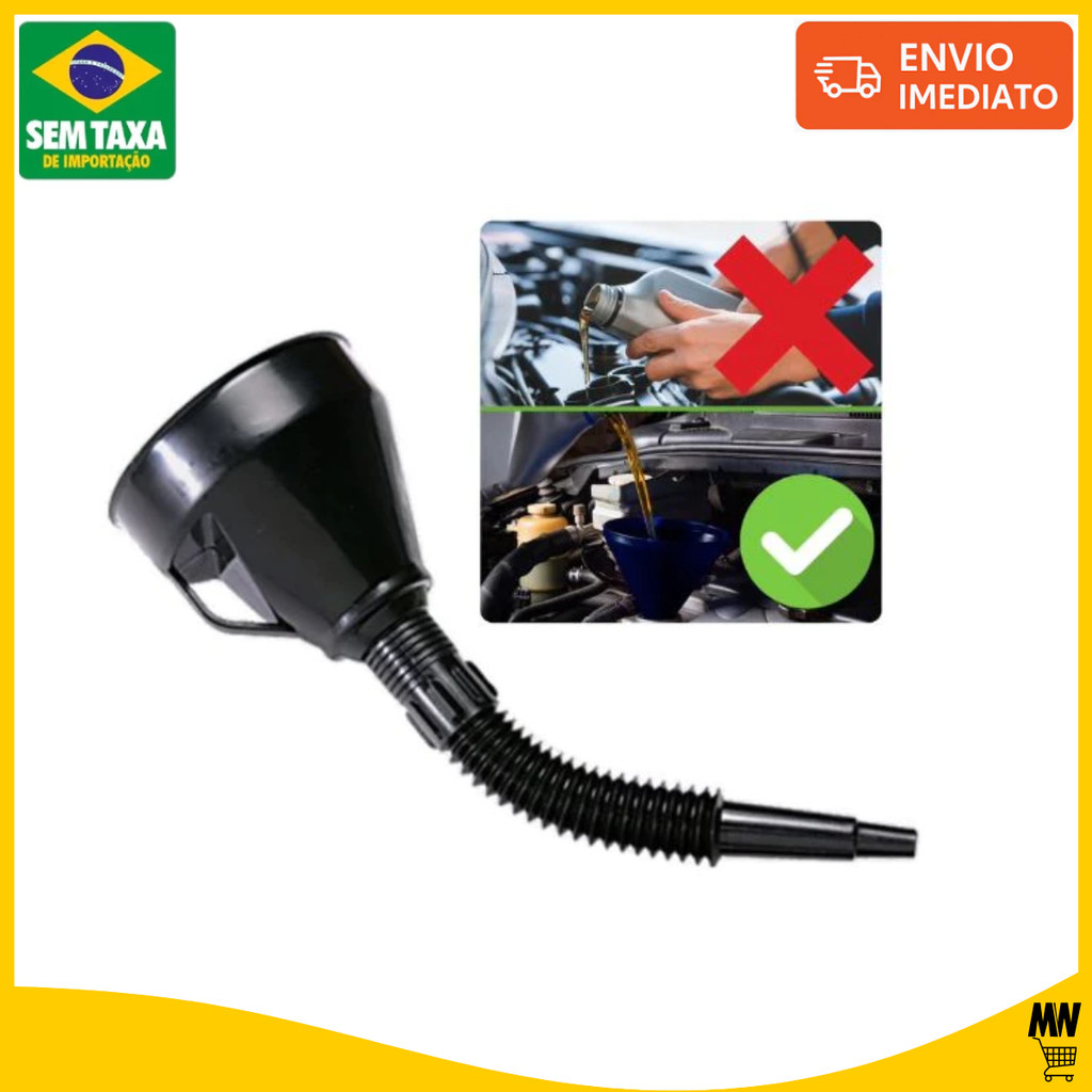 Funil Flexível Plástico Sanfonado Óleo Motos Carros Gasolina Combustível Álcool Preto OFERTA