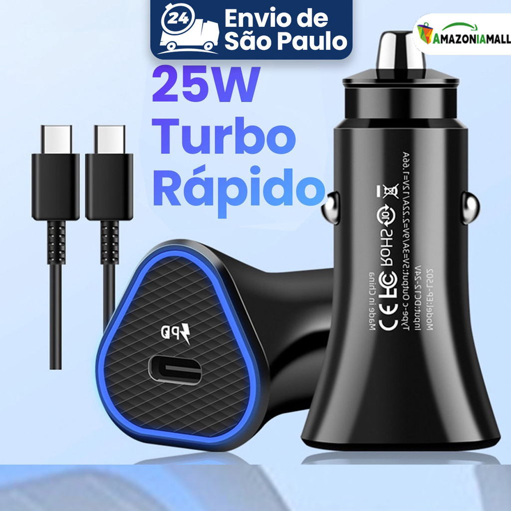 Carregador de celular entrada de energia para carro USB Turbo carregamento rápido de 25 W