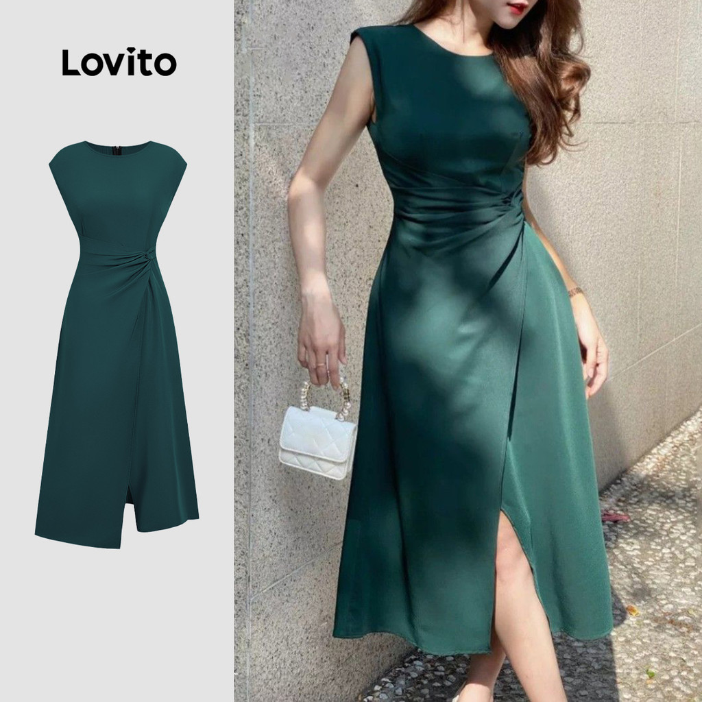 Lovito Vestido Elegante Vestido Assimétrico Primavera/verão Verde para Mulheres L164LD051 em Oferta na Shopee