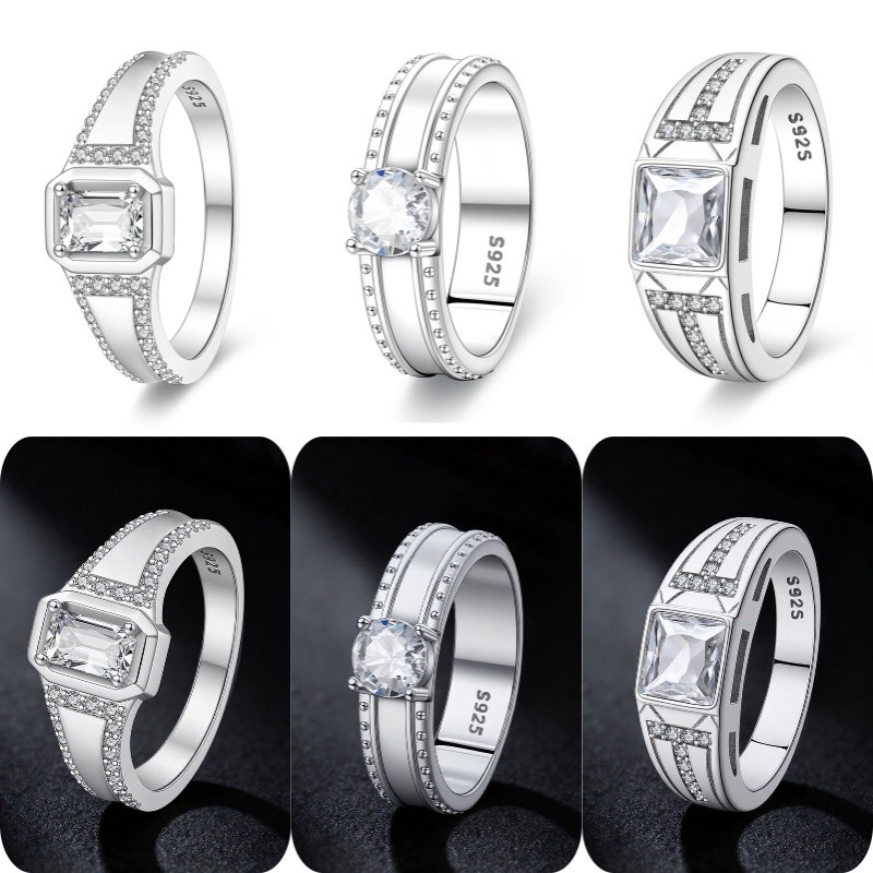Novo produto anel masculino S925 prata esterlina simples quadrado diamante anel masculino geométrico quadrado diamante a