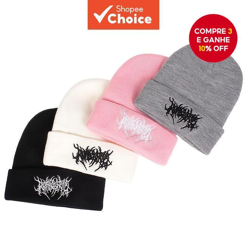 Gorro De Malha Bordado Unissex Preto Para Todas As Estações , Chapéu De Crochê Leve Viagens/Festa Na Praia em Oferta na Shopee