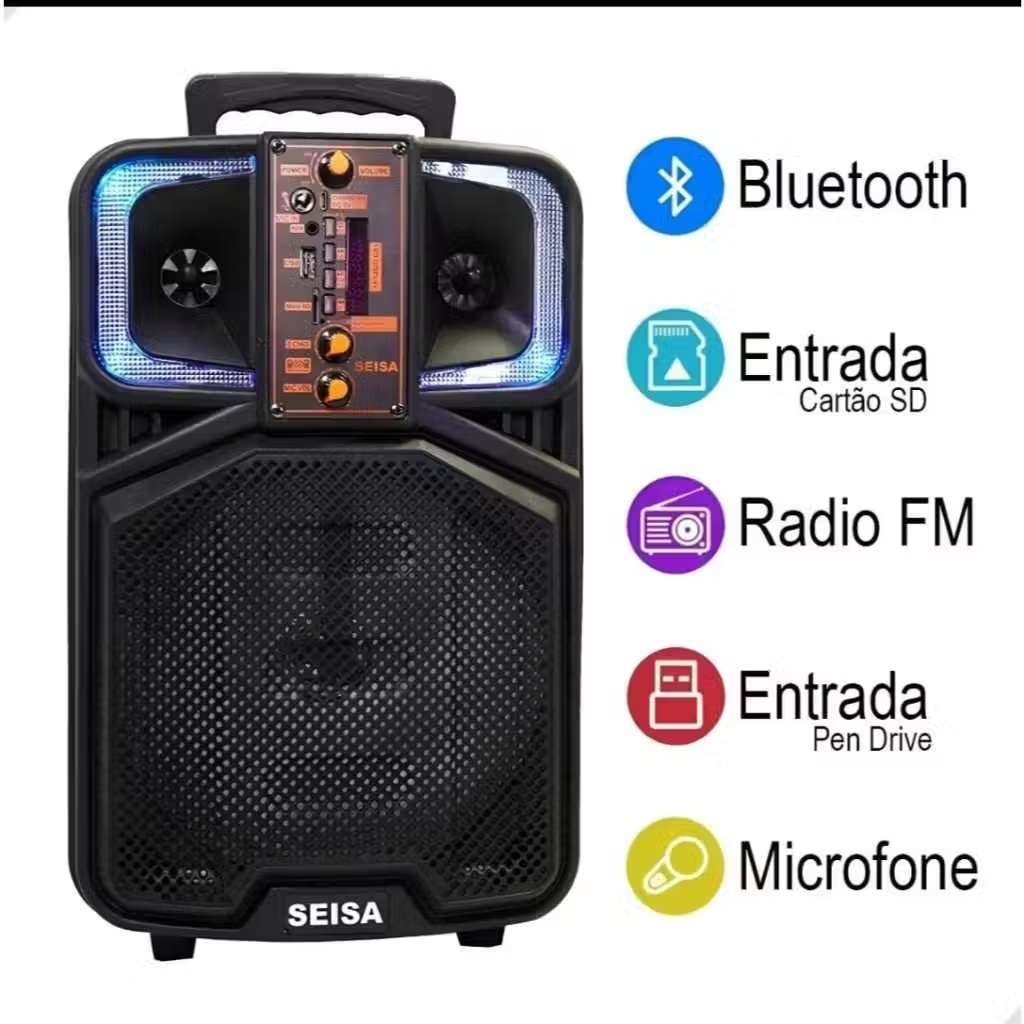 Caixa de som USB Bluetooth de 2000 W com LED e microfone, volume super alto, adequada para karaokê Controle remoto