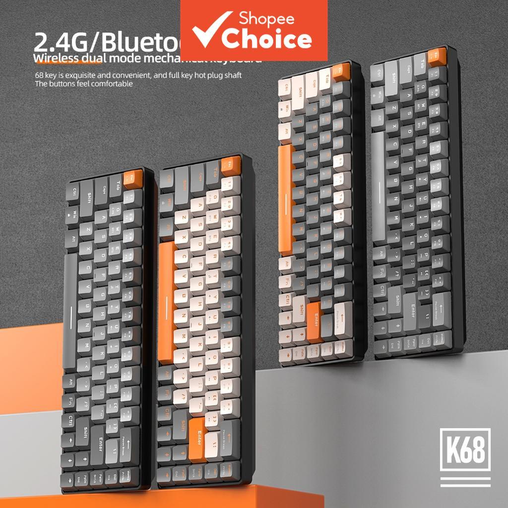 Teclado Mecânico K68 Para laptop | Modo Duplo De 68 Teclas Bluetooth 5.0 + 2.4G Sem Fio Hot-Swappable ABS Double-Shot AA