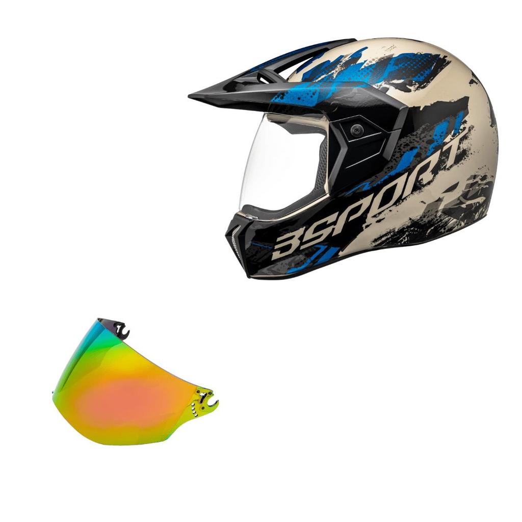 Capacete Bieffe 3 Sport Pala Rusty Azul + Viseira Camaleao