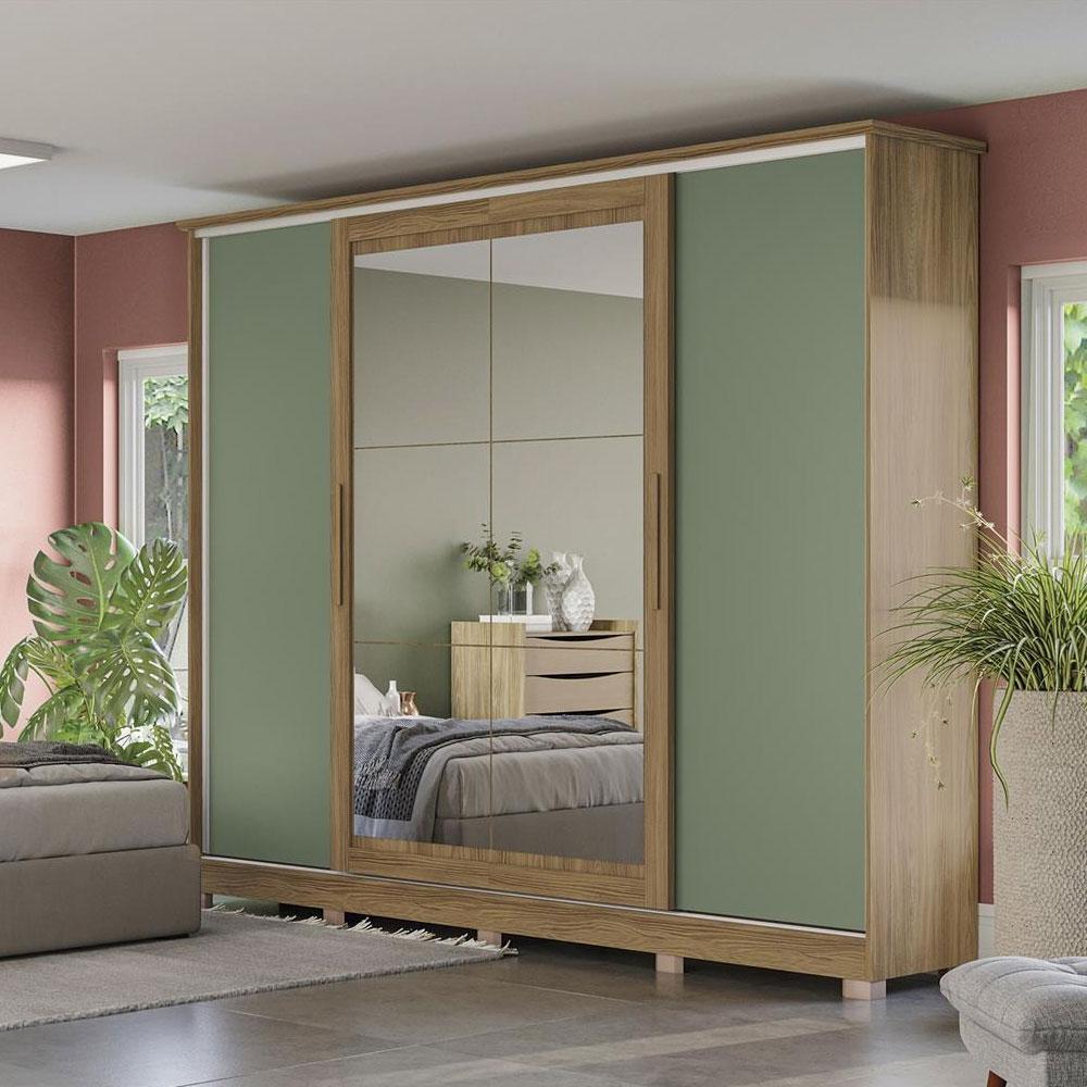 Guarda-Roupa Casal Kappesberg CB01N565, 4 Portas de Correr Reversíveis com Espelho, Verde ou Macadâmia, 265 cm em Oferta na Shopee