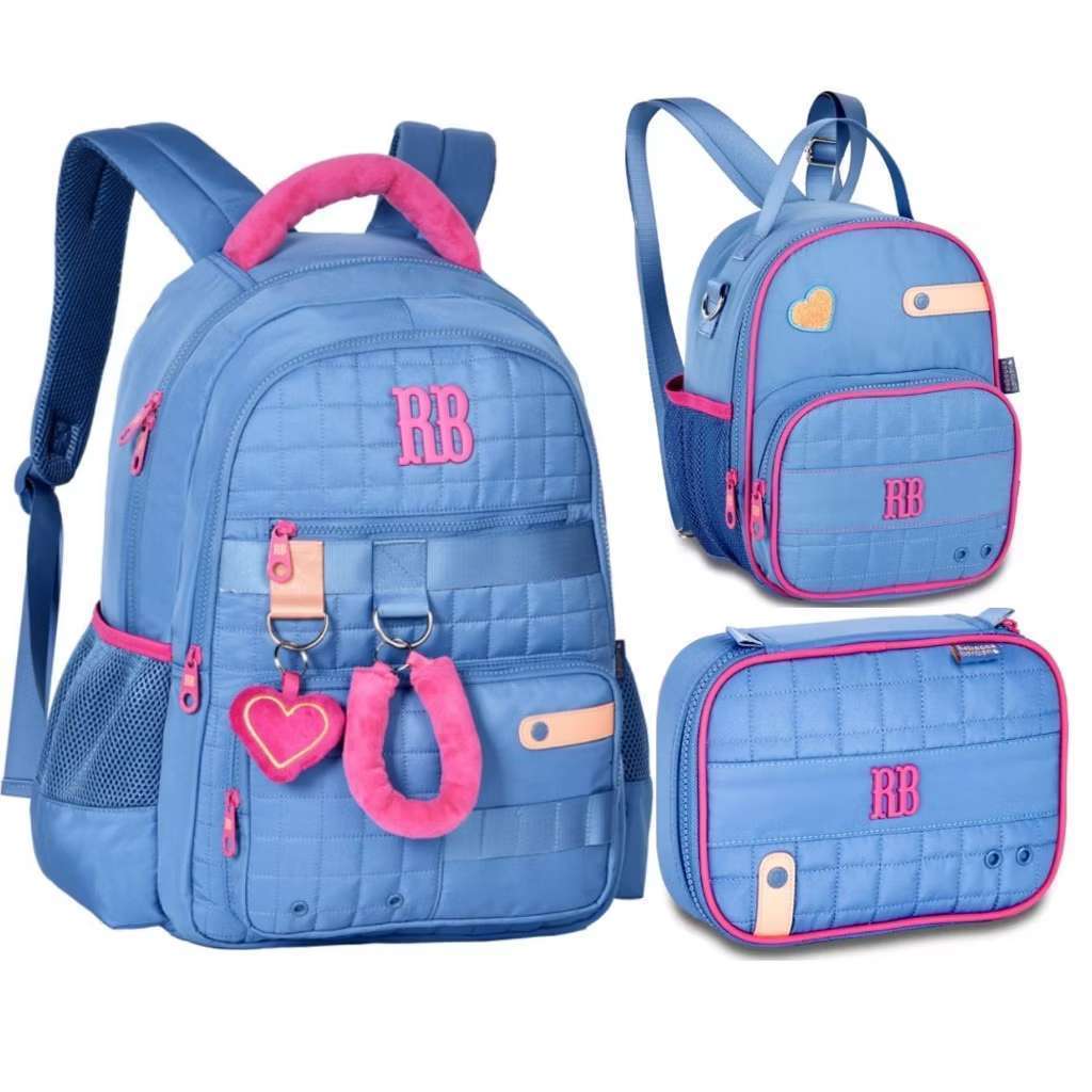 Kit Rebecca Bonbon Costas Rosa Roxa ou Azul Com Chaveiro De Pelinho -Mochila+estojo+lancheira- em Oferta na Shopee