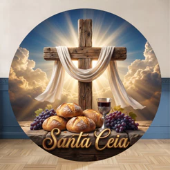 Painel Redondo Santa Ceia Jesus | Decoração para Festa Cristã | Tecido Premium | Frete Grátis | Vários Modelos